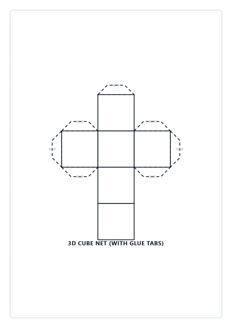 Printable 3D cube and pyramid shape nets with glue tabs A4