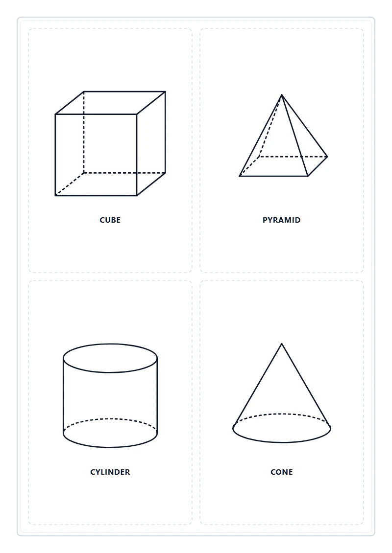 Printable 3D solid geometry perspective drawings A4